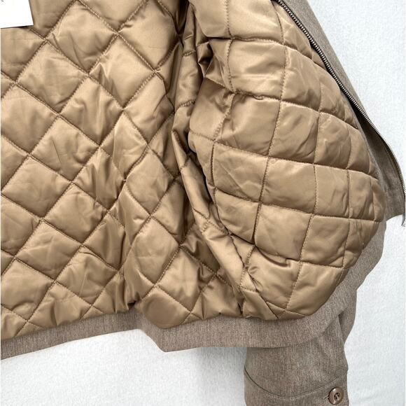 ENZA COSTA Wool Suiting Bomber Jacket Womens Small Tan Zip Collared Padded NEW - Picture 10 of 14